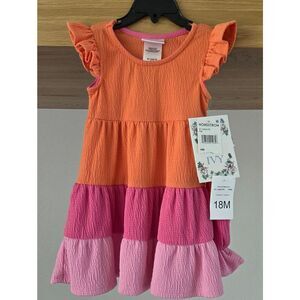 Iris & Ivy Coral & Pink Tiered Ruffle Dress